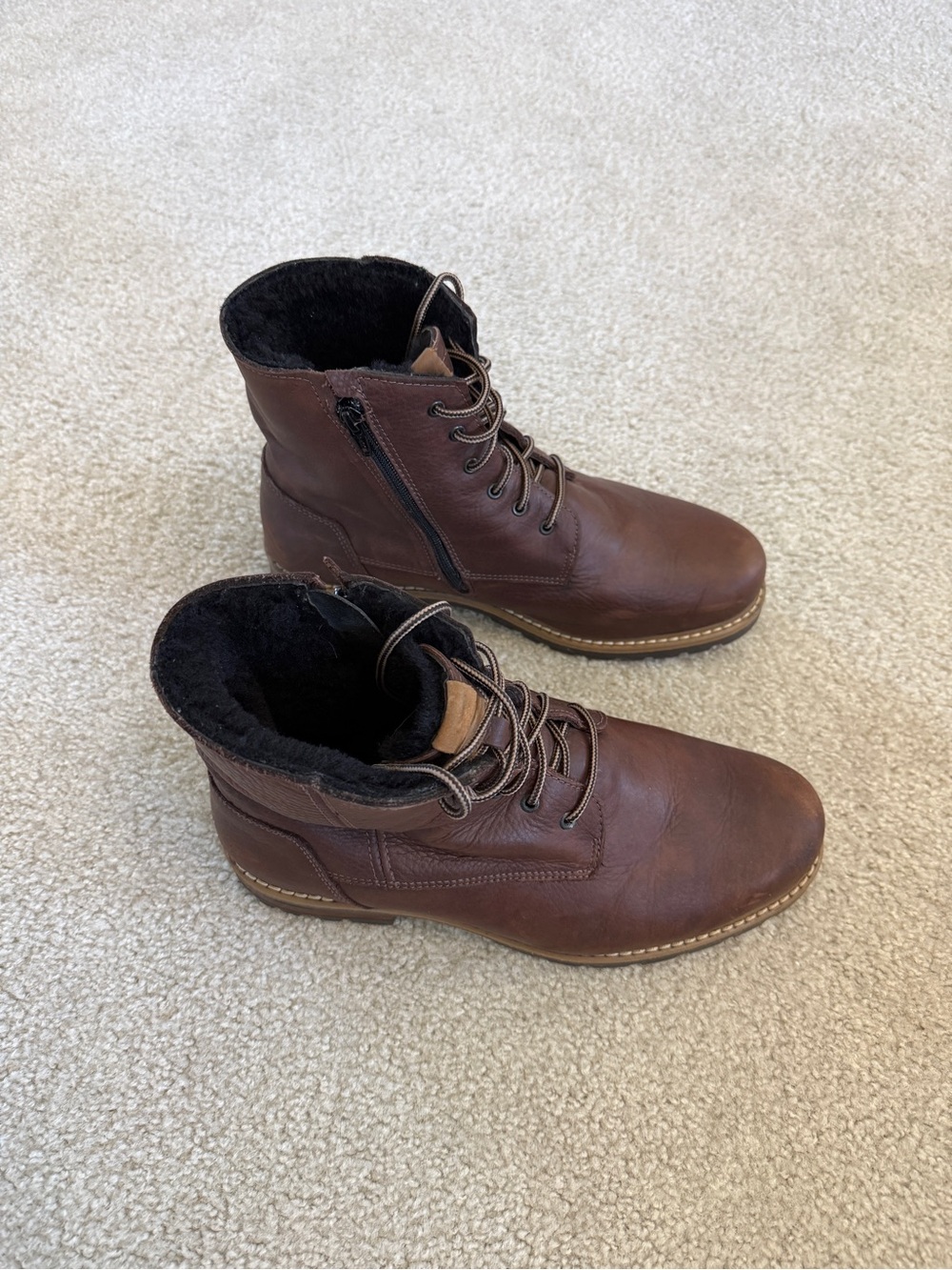 Overland Men's Brown Leather Lace-Up Ankle Boots with Side Zip